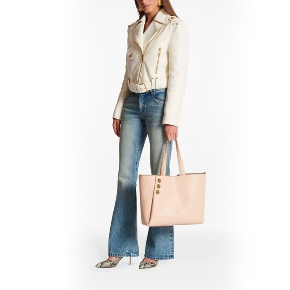 Balmain Embleme Medium Leather Shoulder Bag – Taupe - Picture 6 of 13